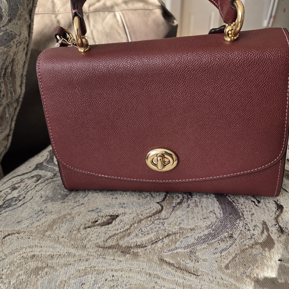 Coach Burgundy Shoulder Bag with Gold Accents